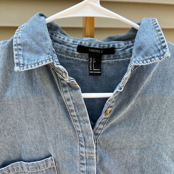forever 21 woman’s size small Jean short sleeve dress with pockets denim - Picture 6 of 6